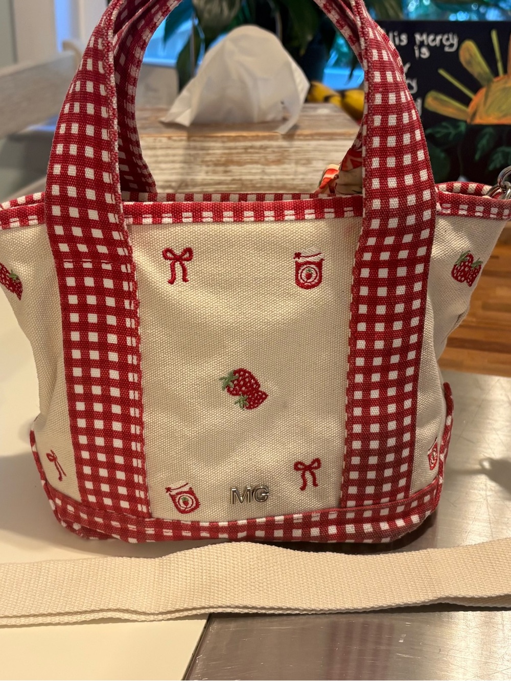 Madden girl  Red Gingham Strawberry Accent Mini Satchel - Picture 5 of 11
